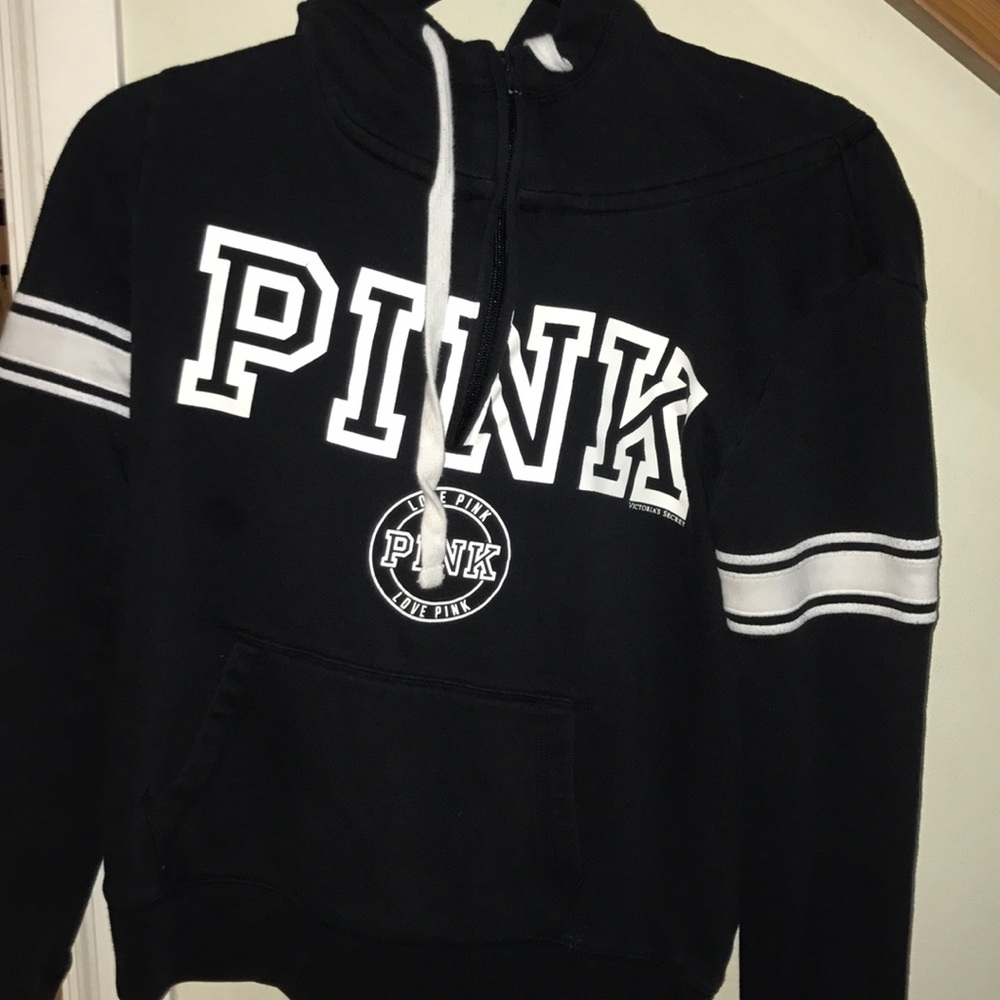 PINK, Black Half Zip Up Hoodie